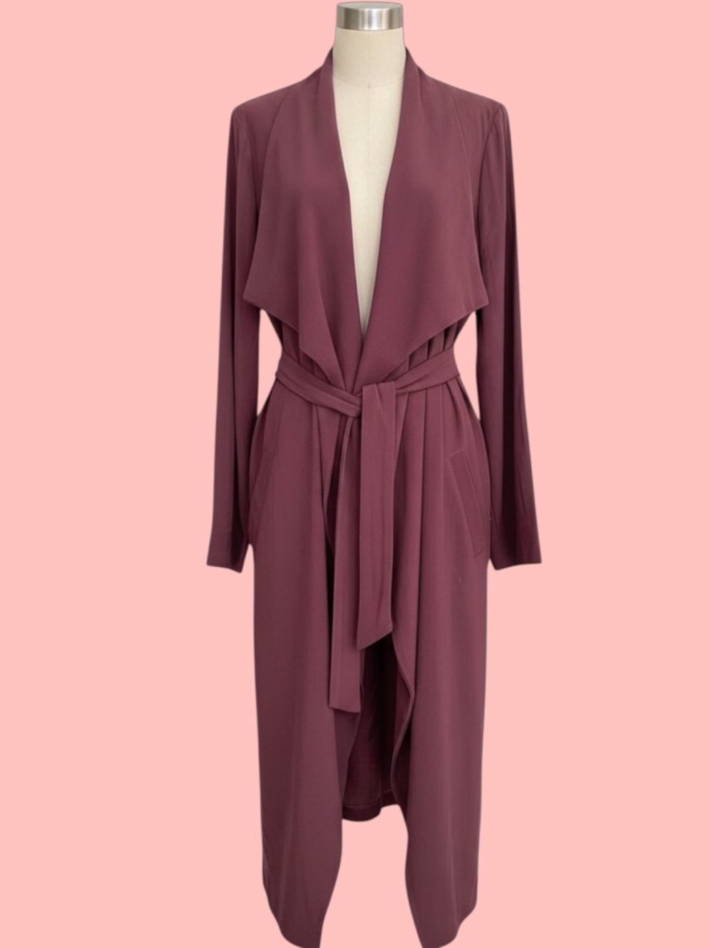 Express Draped Flyaway Trench Coat — Maroon